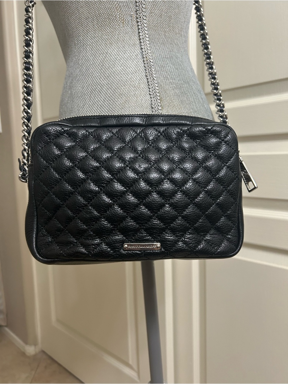 Rebecca Minkoff Black Quilted Leather Crossbody with Chain Strap
